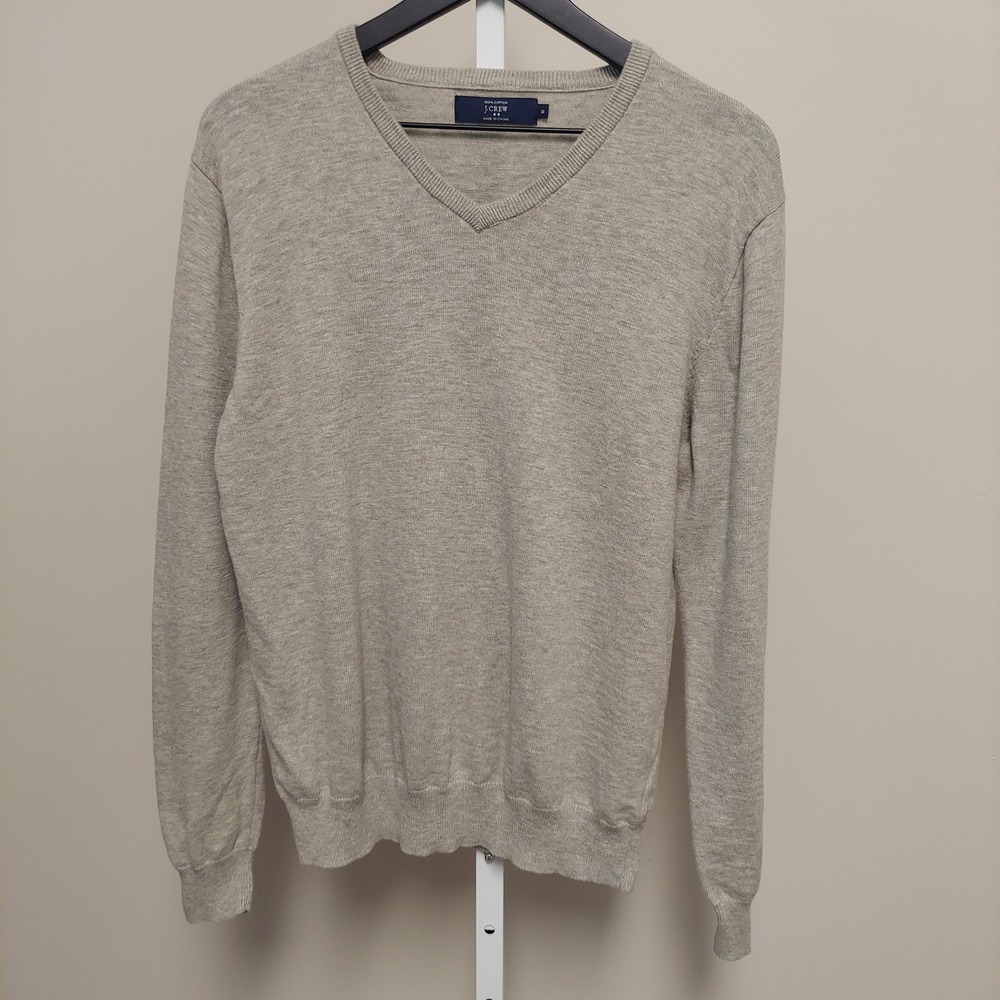 J. Crew Mens V-Neck Sweater M Gray 100% Cotton Preppy Minimal Quiet Luxury